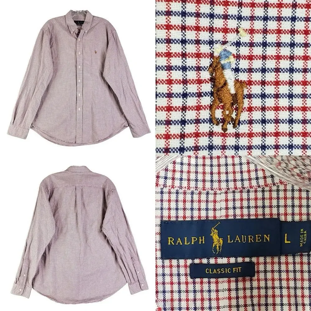 Polo Ralph Lauren Shirt Oxford Button Down Men’s Size Large L Red Blue Plaid